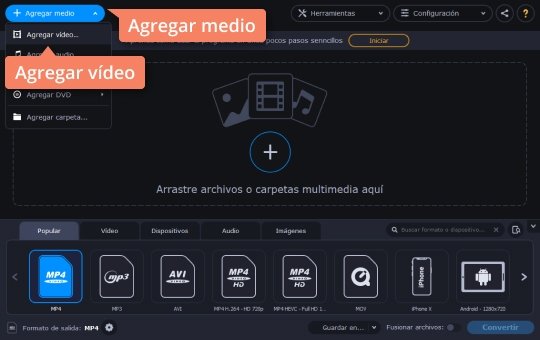 Arrastrar un vídeo al programa Convierta MOV a AVI con el software fácil de Movavi