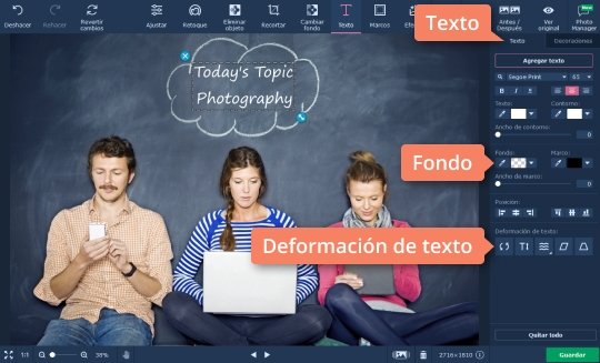 Modificar el texto Cree imágenes con textos en el programa de Movavi fácil de usar