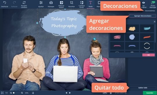 Agregar decoraciones a su imagen Haga imágenes con texto rápidamente con el software de Movavi