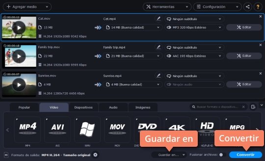 Especificar una carpeta para guardar Reduzca el peso de vídeo rápidamente con el software de Movavi
