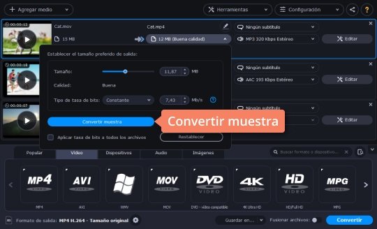 Definir el peso del vídeo Reduzca el tamaño de un vídeo en MP4 u otro formato con Movavi Video Converter
