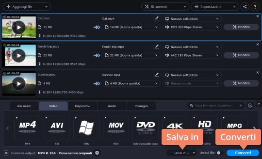 Salvare il video modificato Fate clic per diminuite dimensioni video