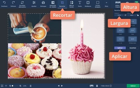 Recortar os resultados (opcional) Use o programa para unir duas fotos com o Movavi