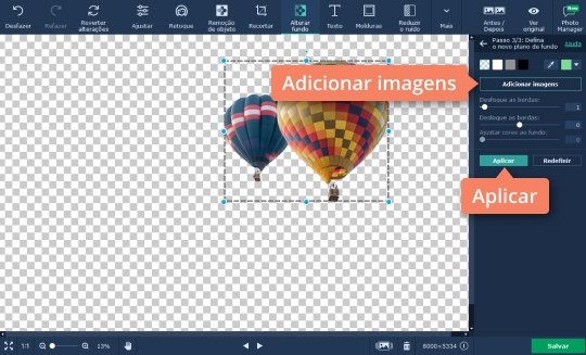 Para usar outra imagem como plano de fundo, clique em Adicionar imagens Faça imagens em um plano de fundo transparente com o Movavi