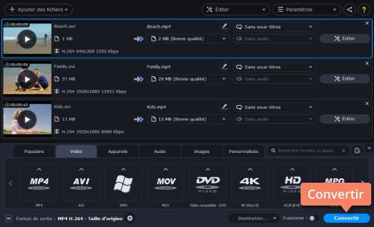 Commencer la conversion au format choisi Modifiez un format vidéo avec Movavi Video Converter