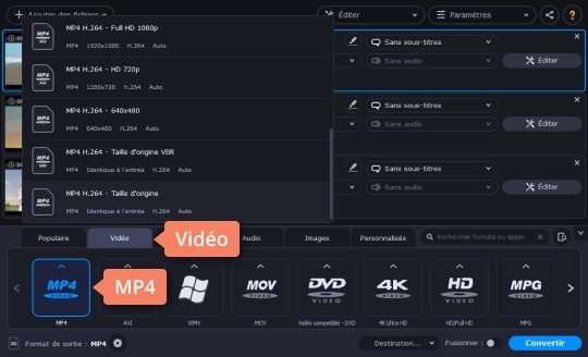 Choisir le format préféré Changez le format d'une vidéo sans effort