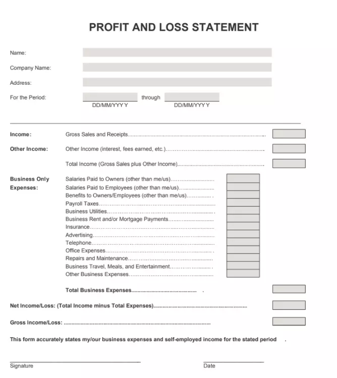 Profit And Loss Statement PDF Template Free Download